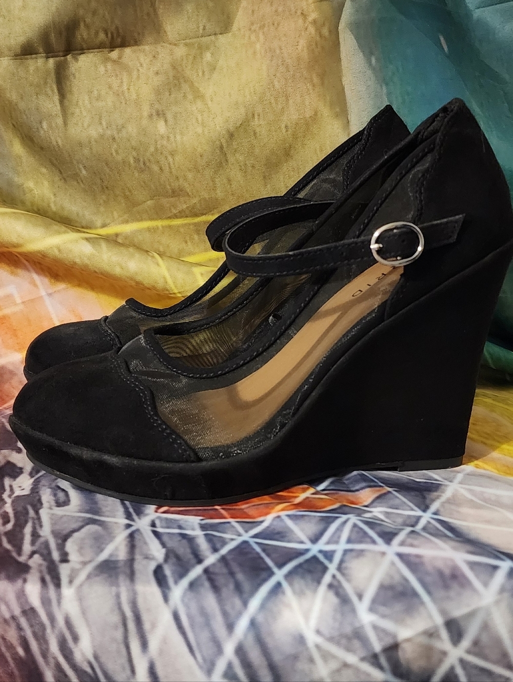 Torrid Black Mesh & Suede T-Strap Heels - Picture 2 of 5
